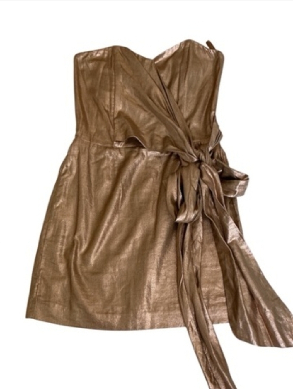 French Connection Metallic Brown Strapless Tie-Waist Dress